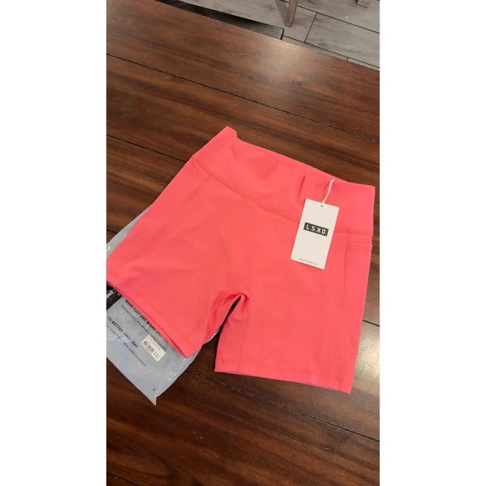 LSKD Fusion Mid Short Tight with Pockets Pink Lemonade XL New NWT